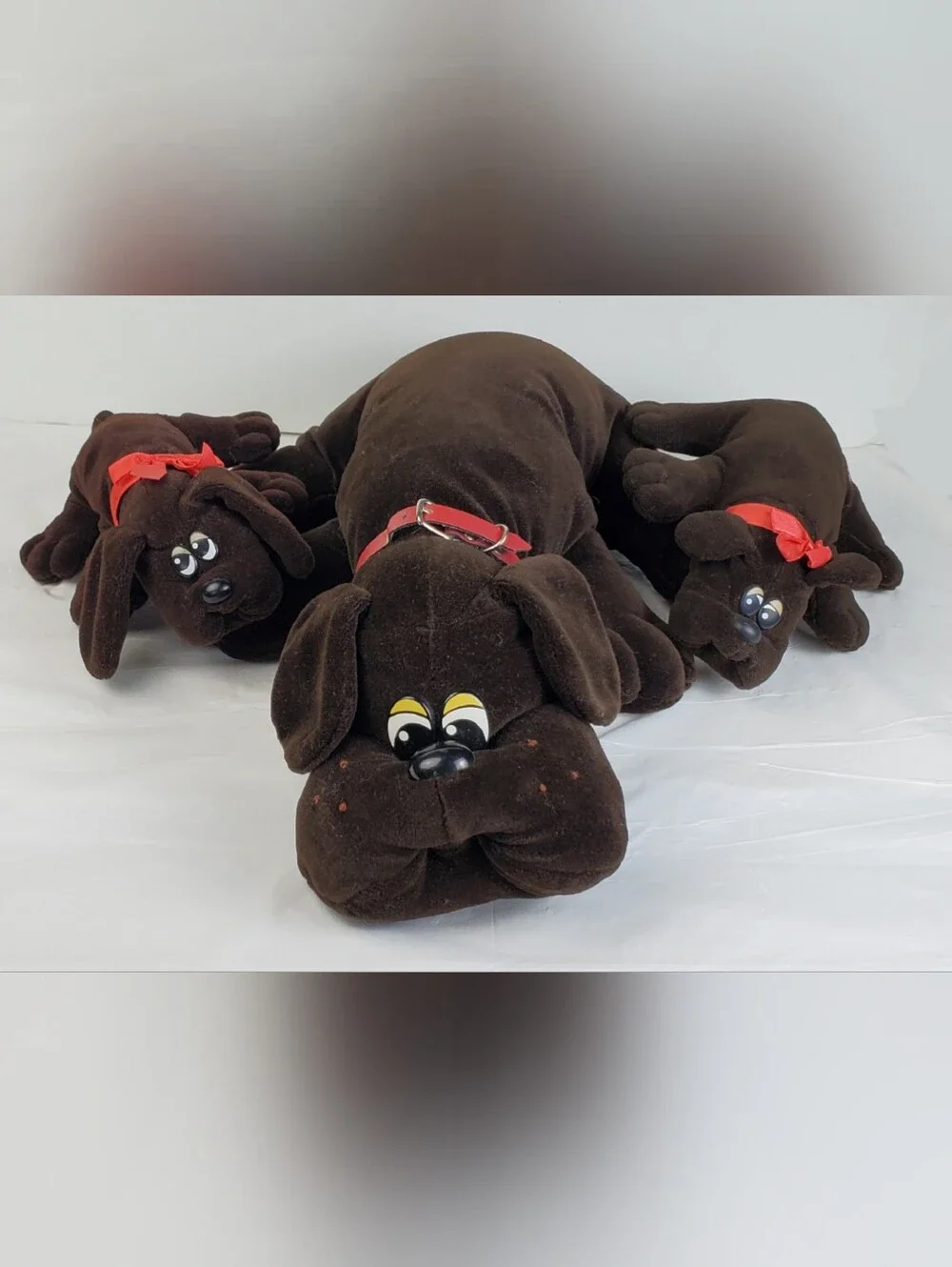 Tonka VTG 1985 Brown Pound Puppies 1 Large 2 Small Newborn Puppies Korea - GUC